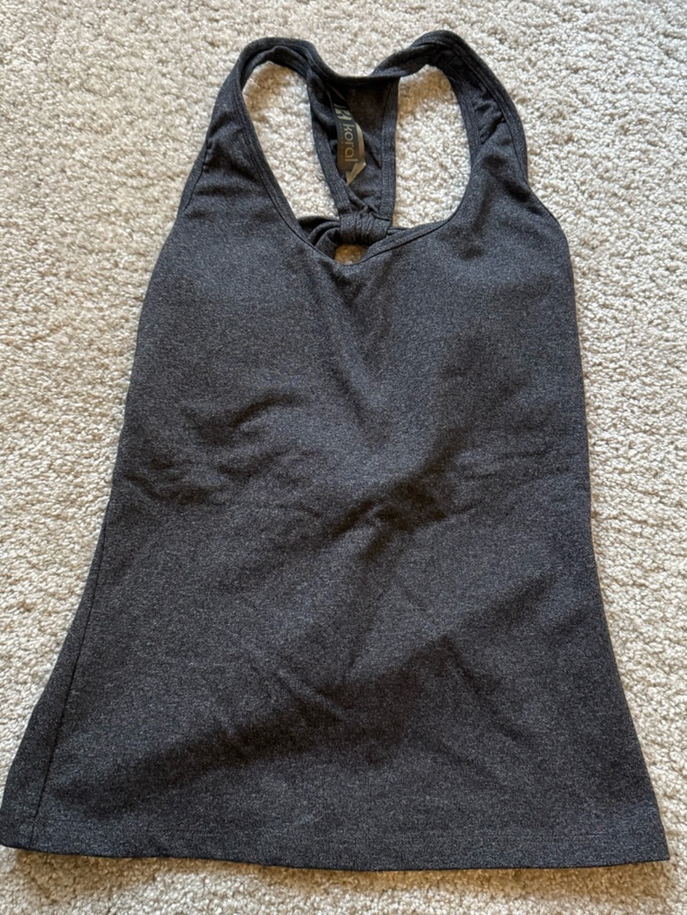 Koral Women's Dark Grey Yoga Tank with Knotted Back Detail